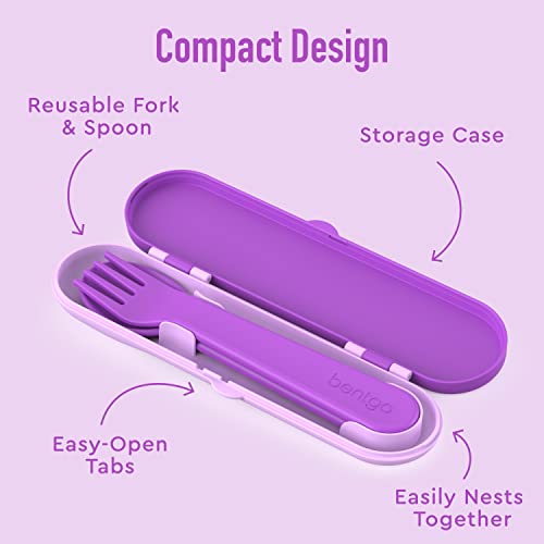 Bentgo Kids Utensil Set - Reusable Plastic Fork, Spoon & Storage Case - BPA-Free Materials, Easy-Grip Handles, Dishwasher Safe - Ideal for School Lunch, Travel, & Outdoors (Purple) - color: Purple