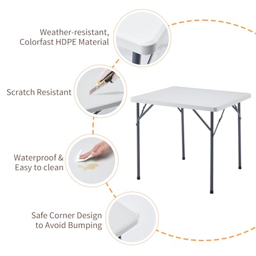 BOOSDEN 32 Inch Square Folding Table, Lightweight Folding Card Table, Indoor Outdoor Portable Utility Foldable Tables, Collapsible Legs Plastic Table for Puzzles Game Crafting Camping Picnic Party - color: 80 X 80cm Square