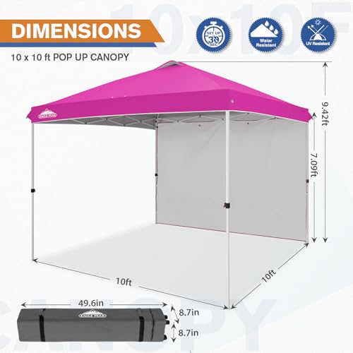 EAGLE PEAK Commercial Canopy 10x10 Pop Up Canopy Tent with 1 Sidewall, Easy Setup Heavy Duty Instant Event Shelter for Vendors & Markets, Outdoor Sun Shade, Pink - color: Pink, size: 10x10