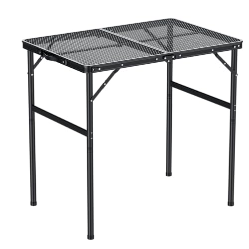 GARLLEN Folding Grill Table, 2-Height Adjustable Folding Camping Table with Heat-Resistant Wider Tabletop, Portable Aluminum Outdoor Tables for BBQ, Camping, Picnic, 35" L x 21.65" W, Black - color: Black, size: Tabletop Size: 35"L x 21.65"W
