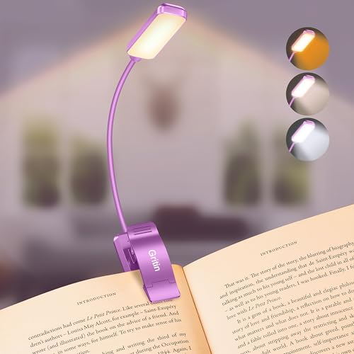 Gritin 9 LED Rechargeable Book Light for Reading in Bed - Eye Caring 3 Color Temperatures,Stepless Dimming Brightness,80 Hrs Runtime Small Lightweight Clip On Book Reading Light-Dark Purple - color: Dark Purple