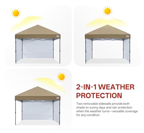 ABCCANOPY Easy Pop up Canopy Tent with 2 Sidewalls for Outdoor Sun Blocking or Rain Protection,10x10, Khaki - color: Khaki, size: 10x10