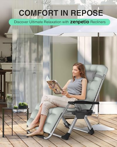 ZENPETIO Zero Gravity Chair with Removable Cushion, Reclining Camping Chair with Cup Holder, Anti Gravity Lounge Chair for Indoor and Outdoor - color: Light Gray