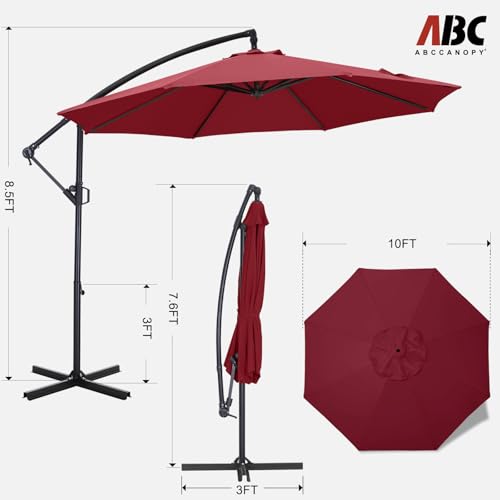 ABCCANOPY 10FT Cantilever Patio Umbrella with base included, 360° Rotation Outdoor Offset Umbrella for Backyard, Deck, Poolside (Burgundy)