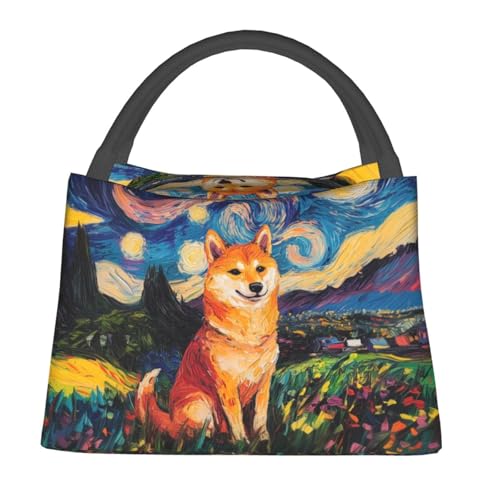 Shiba Inu Lunch Box with Starry Night Style Art Pattern for Girls and Adults,Lightweight Handbag with Zipper Closure,Portable Cosmetic Bag for School,Work,Office,Travel and Picnic Gifts - color: Shiba Inu02