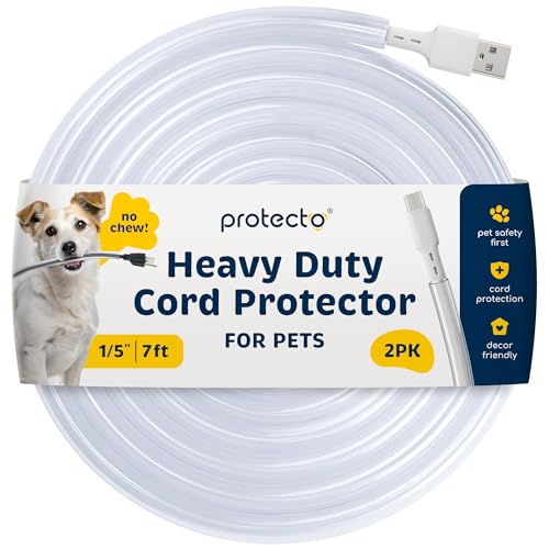 PROTECTO 2-Pack Heavy Duty Cord Protectors from Pets No Chew Solution, 7ft Easy to Use Dog & Cat Cord Protector, Clear & Odorless Critter Cord Covers for Pets, Power Audio Video Wire Protector Tubing - color: Clear, size: 1/5"-7ft - 2pk