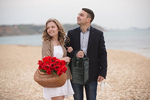 Handy Laundry Wine Carrier Tote Bag - 2 Bottle Pockets - Attractive wine bag with thick external padding, zipper and easy to carry handles. Perfect for travel, picnics or a day at the beach.
