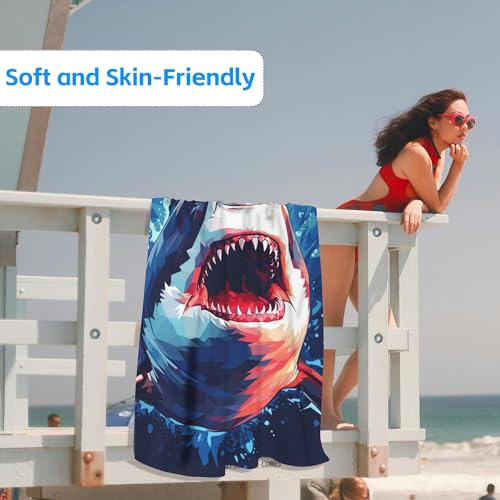 Microfiber Beach Towels,Watercolor Wild Animal Shark in Deep Sea Oversized Absorbent Bath Towels,Soft Quick Dry Thin Camping Towel for Adults Women Men,29.5"×59" - color: Watercolor Wild Animal Shark in Deep Sea