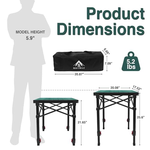 Camping Table Portable Foldable with Adjustable Height, Lightweight Collapsible Aluminum Roll-Up Camp Table with Storage Bag & Carry Bag, Heat-Resistant for RV Picnic BBQ Camping (Medium 20"×18") - size: Medium 20"×18" - Side Table Height (26"H)