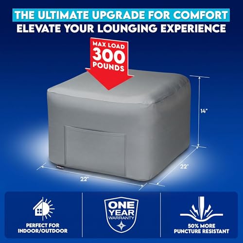Pittman Inflatable Ottoman Foot Rest for Camping - Outdoor Pouf Ottoman is Waterproof for Camping & Patio - Removable Cover for Easy Cleaning - Inflatable Foot Stool Matches Our Popular Furniture Set - size: Ottoman