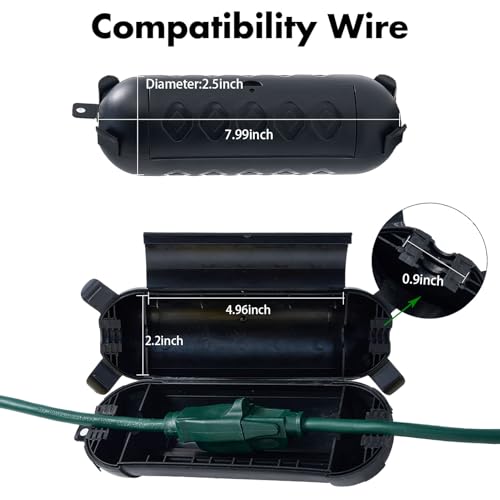 3Pack Outdoor Extension Cord Cover, IP44 Waterproof Extension Cord Protector for Outdoor Connections, Weatherproof Safety Box for Holiday Lights, Garden Tools & Outdoor Appliances, Black - color: Black-Big