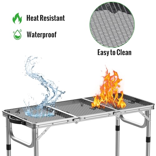 GARLLEN Folding Grill Table, 3 Adjustable Height Portable BBQ Table with Heat-Resistant Mesh Tabletop, Lightweight Aluminum Camping Tables for Outdoor, Grill, Picnic, 34.2" L x 15.7" W, Silver - color: Silver, size: Tabletop Size: 34.2"l X 15.7"w