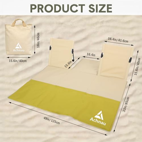 Beach Mat Lounge Chair 2-Person Foldable, Lightweight Lounge Mat with Back Support,600D Oxford 49"x49" Widen Beach Seat Storage Bag for Holidays Garden Camping Swimmingpool (Khaki & Yellow) - color: Khaki & Yellow