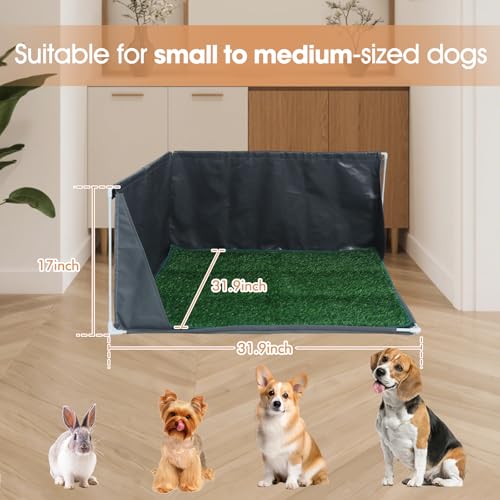 Dog Pee Pad Holder with High Walls, Portable Dog Litter Box for Inside Potty, Splash-Proof Pee Shield Pad Holder Tray for Puppies Small and Medium Dogs (Litterbox with Grass) - color: Litterbox with Grass