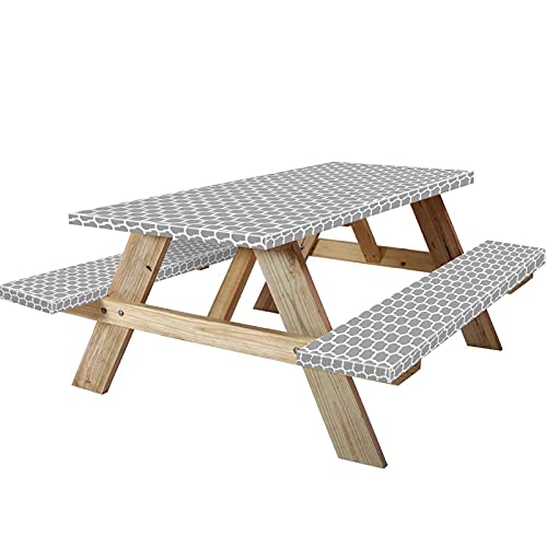 6ft Picnic Table and Bench Cover, Camping Essentials RV Gear, 72in Waterproof Windproof Outdoor Elastic All Around Tablecloth, Fitted Rectangle Tables and Seats, Gray-White Moroccan - color: Gray-white Moroccan, size: 72"