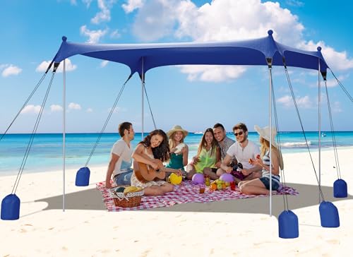 Gorich Beach Tent Sun Shelter with 8 Sandbags, UPF50+ Protection & Windproof Pop Up Beach Canopy Tent Sun Shade for Family, Travel & Camping, Easy Setup Canopy Umbrella - color: Dark Blue, size: 12 X 12 FT