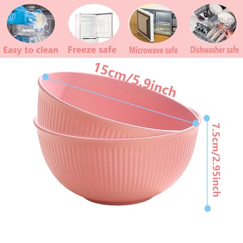 Unbreakable Cereal Bowls Set of 4, Lightweight Reusable Bowls, Dishwasher Safe Pink Bowls for Rice, Noodles, Soup, Salad & Fruit - color: Pink