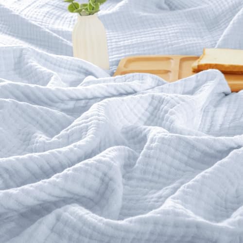 PHF 100% Cotton Muslin Throw Blanket 50" x 60", 4-Layer Lightweight Gauze Throw, Breathable Cloud-Soft Minimalist Blanket for Bed, Couch, Camping, Ancient Water, Ideal Gift - color: 05 - Ancient Water, size: Throw(50"X60")