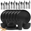 DAPIPIK 36 Pcs Lightweight Black Wheat Straw Dinnerware Set - Unbreakable Dishes for Kitchen & Camping | Microwave Dishwasher Safe - color: Black