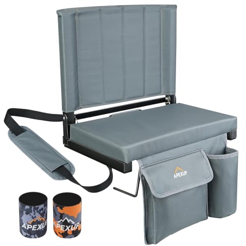 APEXUP Stadium Seats with Back Support, Portable Bleacher Seat with Large Pocket and Cup Holder, Wide Stadium Chair for Sports Events and Concerts - color: Grey