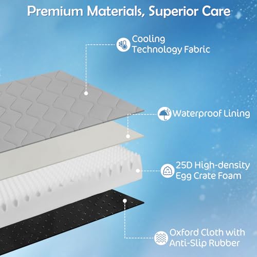 Q-Max>0.4 Cooling Dog Bed, 44" x 32" Orthopedic Dog Beds Large Sized, Waterproof Self-Cooling Pet Mat for Summer with Removable Washable Cover, Egg Crate Foam, Anti-Slip Bottom, Non-Gel, Grey - color: Cooling Grey, size: 44" x 32"