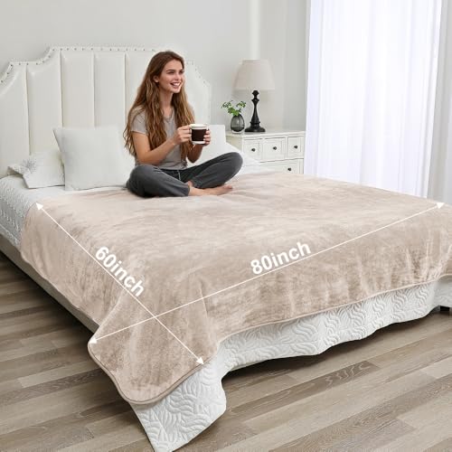 Waterproof Bed Blanket - Reversible Sherpa Throw with Leak-Resistant TPU Layer - 80x60 Stain Resistant, Machine Washable Bed Protector for Couch, Bed & Pets - color: Khaki, size: 80"lx60"w