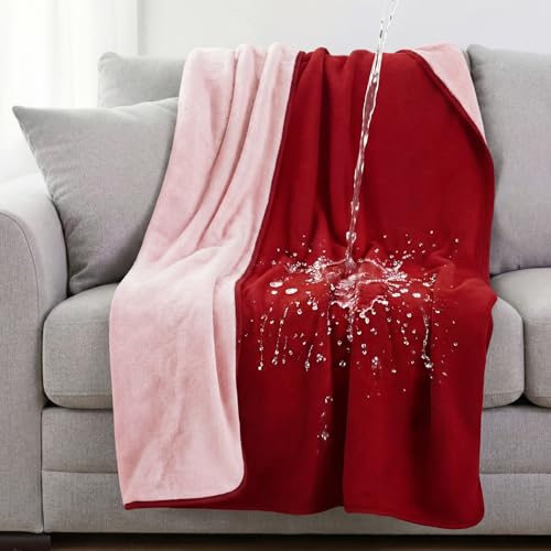 Tisancy Waterproof Blanket for Bed Couch Sofa, 40''x60'' Reversible & Washable, Fleece and Flannel Waterproof Mat, Water Resistant Bed Cover, Leakproof Mattress Protector(Light Pink/red) - color: Light Pink and Red, size: Throw Size S(40'' X 60'')