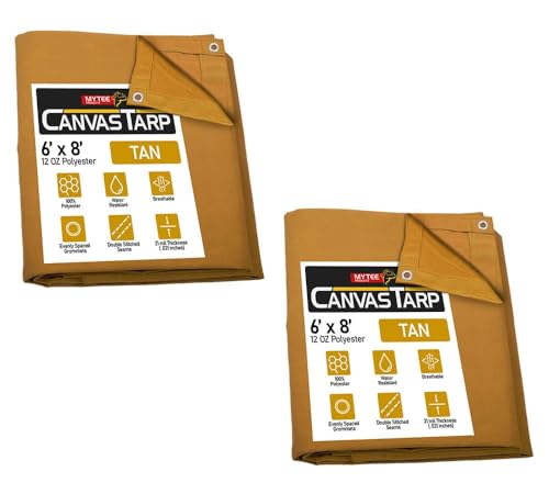 Mytee Products (2 Pack) 6' x 8' Tan Canvas Tarp 12oz Heavy Duty Water Resistant - color: Tan (2 Pcs), size: 6' x 8'