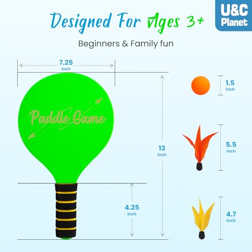 Beach Paddle Ball Set, Badminton Rackets, Family Game for Kids and Adults, Indoor Outdoor Game Backyard Park Camping Yard for Boys Girls Ages 3+, Beach Necessities Must Have - color: Green (Age:3+)