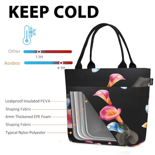 Aosbos Lunch Tote Bag, Insulated Lunch Box for Women, Leakproof Lunch Cooler Purse for Work, Calla Lily - color: E. Calla Lily