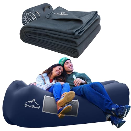AlphaBeing Inflatable Lounger and Waterproof Wool Outdoor Blanket