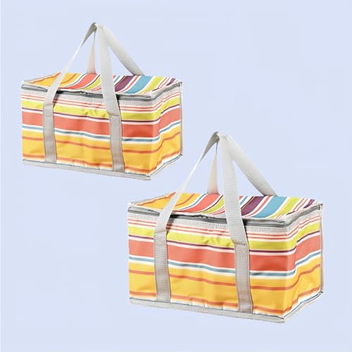 2pcs Insulated Picnic Bag Reusable Cooler Bags with Zipper Top, Foldable Picnic Basket for Food Storage，Portable Picnic Basket for Outdoor Camping, Party, Beach Trip (C) - color: C