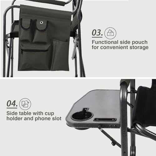 EVER ADVANCED Aluminum Lightweight Folding Director Chair, 350lbs Heavy Duty Camping Chair with Side Table & Storage, 19" Joint-Friendly Height Easy to Stand, Portable Makeup Artist & Vendor Chair - color: Dark Green, style: 2 Pack