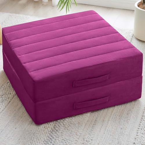 JKMAX 2 Pcs High Density Foam Floor Pillow - Upgraded Large Pillows Seating for Adults - Outdoor Floor Cushion with Soft Tufted Cover - Yoga Pillows for Sitting On Floor - 22 Inch Purple - color: Purple, size: 2 Counts