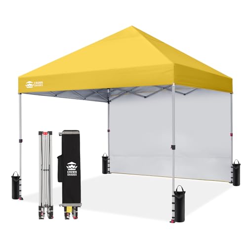 CROWN SHADES 8x8 Pop Up Canopy with 1 Side Wall - Beach Tent with One Push Setup - Outdoor Sun Shade for Events, Parties, Camping - Gazebo with STO-N-Go Cover Bag (Yellow) - color: Yellow, size: 8x8FT