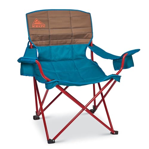 Kelty Deluxe Lounge Chair – Folding Outdoor Camp Chair, Insulated Cupholders, Customized Recline, Steel Frame, Padded Roll Storage, 2024 (Deep Lake) - color: Deep Lake / Fallen Rock
