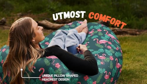 Inflatable Lounger with No-Pump Setup, Floating Portable Air Chair, Ripstop Polyester, Stability Peg for Beach, Camping, Festivals, Tailgating (Balloon) - style: Balloon