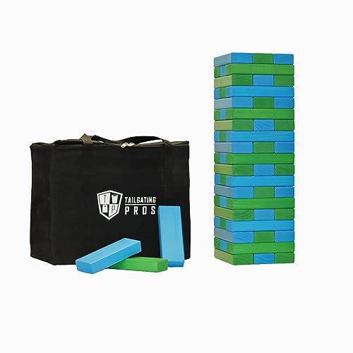 Tailgating Pros Premium Giant Toppling Timbers with Carrying Case – Choose Your Team Colors! Jumbo Outdoor Yard Game, Tower Grows to Over 5 Feet! - color: Kelly/Turquoise