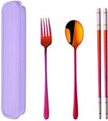 3 PCS Outdoor Flatware Set Fork Spoon Chopsticks/Travel Flatware Set with a Case, Red - color: Red