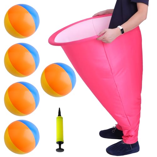 Granny Pants Yard Game Set for Adults, Oversized Granny Pants with 5 Bouncy Balls and 1 Pump, Giant Stretchy Pants, Fun Tossing Games Props for Outdoor Parties, Group Gatherings and Family(Pink) - color: Pink, size: Large