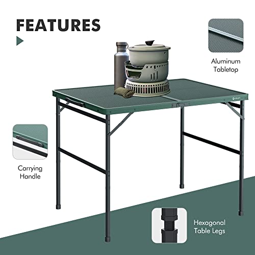VILLEY Grill Table, 3ft Folding Camping Table with Aluminum Adjustable Legs, Portable Lightweight Camp Table for Beach Picnics and Outdoor Cooking - color: Green