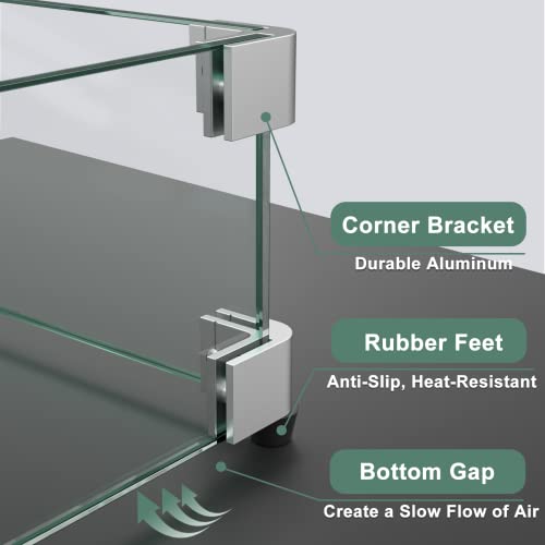 GASPRO 19.5 Inch Glass Wind Guard for Square Fire Pit Table, Thick and Sturdy Tempered Glass Panel with Hard Aluminum Corner Bracket & Rubber Feet, Easy to Assemble - size: 19" x 19" x 6"