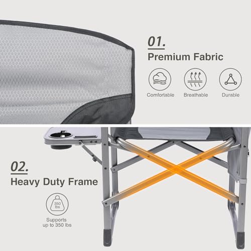 EVER ADVANCED Aluminum Lightweight Folding Director Chair, 350lbs Heavy Duty Camping Chair with Side Table & Storage, 19" Joint-Friendly Height Easy to Stand, Portable Makeup Artist & Vendor Chair - color: Grey, style: 1 Pack