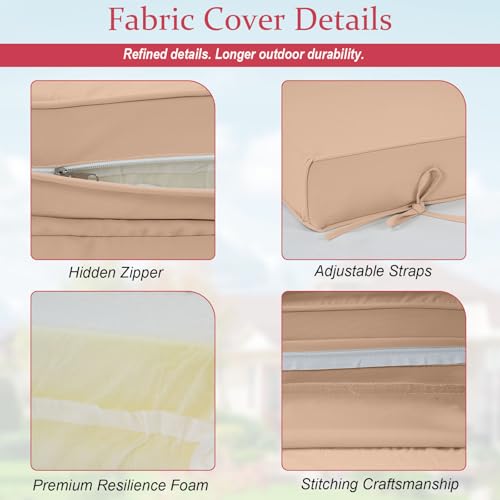 Chaise Lounge Cushions Outdoor 72x21x4 Inch, Patio Lounger Chair Cushion with Removable Cover, Fade Resistant Replacement Pad for Outdoor Furniture (Khaki, 72x21x4 inch) - color: Khaki