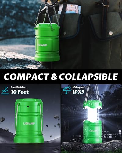 Lichamp 4 Pack LED Camping Lanterns, Battery Powered Camping Lights LED Collapsible Flashlight Portable Emergency Supplies Kit, A4DG - color: Green