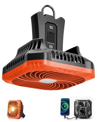 Odoland Portable Camping Fan with LED Lantern, 40H Rechargeable Battery Operated Quiet Tent Fan with Hanging Hook for RV Car Beach Outdoor Hurricane Emergency Outages - color: Orange