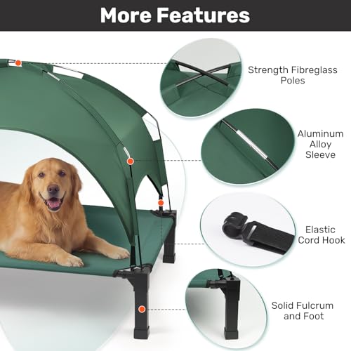 Heeyoo Elevated Dog Bed with Removable Canopy, Portable Dog Cot with Sun Protection Shade Tent, Raised Pet Cooling Cot Bed for Dogs, 51in - color: Green, size: 51"L x 36"W x 9.5"H