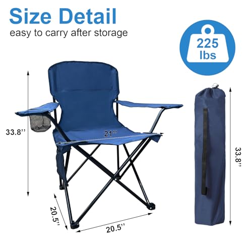 Folding Camping Chairs Portable Outdoor Chair for Camping, Fishing, Beach, Picnic, Lightweight High Back Foldable Chair with Cup Holder & Storage Bag, Supports 300lbs, Navy Blue - color: Navy Blue, size: 1 Pack
