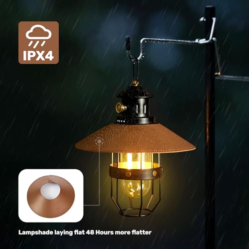 Metal LED Retro Camping Lantern, 2-in-1 Hanging/Standing, Dimmable, 3500mAh Rechargeable, Water Resistant, Brown - style: Retro Black