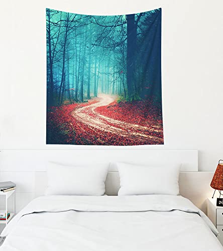 EMMTEEY Foggy Forest Tapestry Autumn Forest Road Red Leaves Boy Tapestry for Bedroom 50X60 Tapestry Present for Friends Families - color: Forest Road, size: 50"L x 60"W